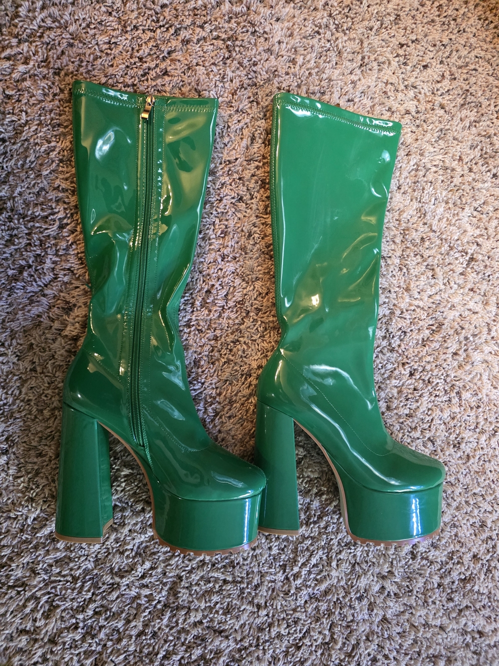 Vivianly Green Patent Over-the-Knee Platform Boots